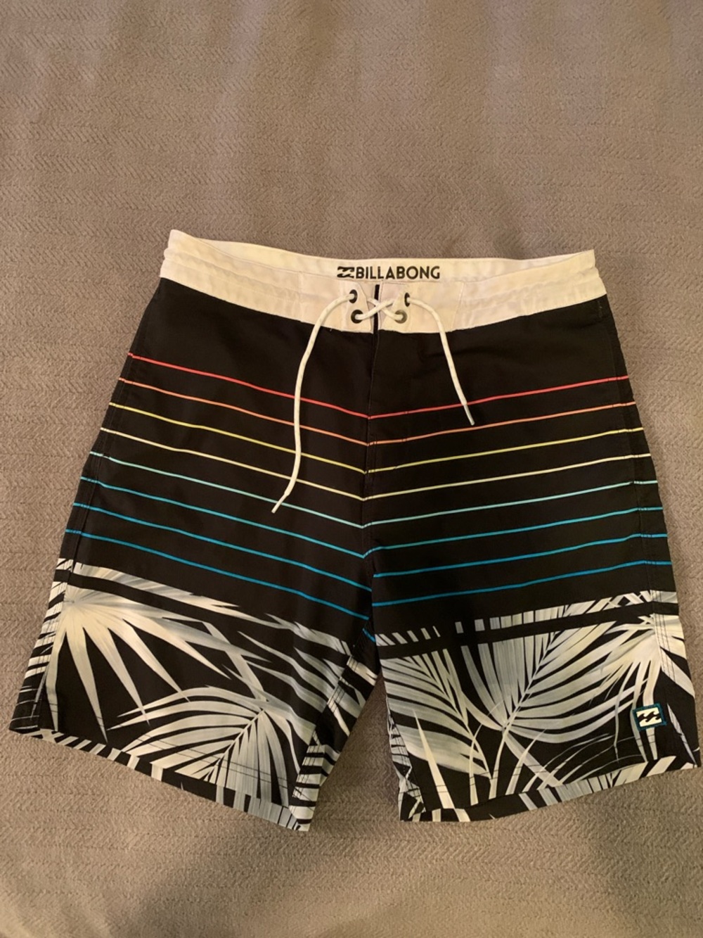 Billabong Black Boardshorts with Multicolor Stripe & Palm Print